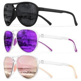 STORYCOAST Polarized Aviator Sunglasses for Men Women Classic Retro Aviators Sports Driving Running Sun Glasses 3Pack-Black+Clear Purple+Clear Pink