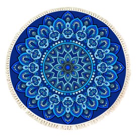 Terafeels Washable Rug Small Round Rug 3' Boho Blue Bathroom Rug with Washable Mandala Circle Mat Soft Non-Slip Cute Circular Throw Rug for Sink Powder Room Kids Room Nursery Entryway 90 cm, 298090