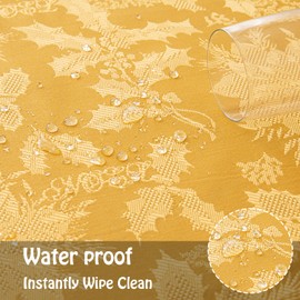 Mebakuk Christmas Jacquard Tablecloth Waterproof Damask Floral Pattern Table Cloth, Heavy Weight Wipeable Wrinkle Free Table Covers for Dinner or Daily Uses (Gold, 60" x 120" (10-12 Seats))