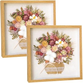 2pcs Shadow Box Frame Display Case 8x8'', Dried Flower Photo Frame, 3D Picture Frame Display Case Deeper 3cm with Transparent Acrylic Panel for Photos, DIY Crafts, Wedding Souvenir (Wood Color 8x8)