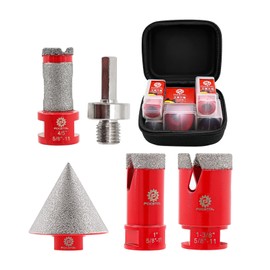 FOCSTOL Diamond Core Drill Bit Set - 5pcs (25/35mm+20mm Drilling Milling Bit+50mm Beveling Chamfer Bit+HEX) Diamond Hole Saw Kit for Porcelain Ceramic Tile Marble Granite