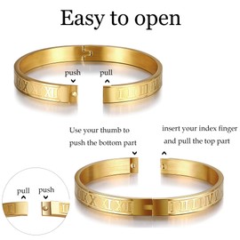 WFYOU 3PCS Stainless Steel Bracelets for Men Gold Roman Numeral Bangle Bracelet Twisted Cable Crown Bracelet Adjustable Cuff Bracelet Mens Luxury Jewelry Gifts (D:Gold-Hook-1)