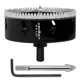 3-1/2 Inch Diamond Hole Saw with Pilot Drill Bit, 3-1/2" Serrated Brazing Tile Hole Saw Diamond Core Drill Bits with Guiding Bit for Ceramic Porcelain Tile Glass Stone Granite Marble