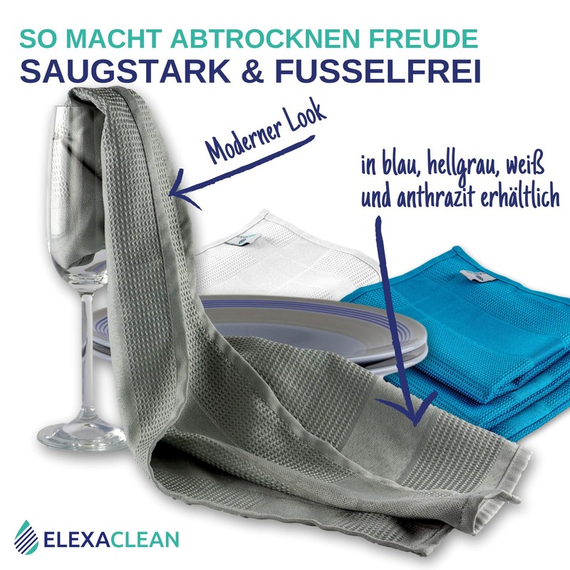 ELEXACLEAN Microfibre Tea Towels (Set of 6, 68 x 42