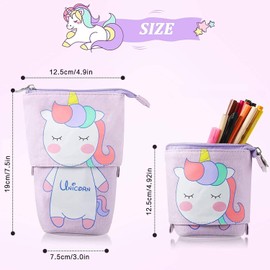 Pencil case zip, 2-in-1 pencil case and pen holder, pencil case for girls, stand pencil holder, telescopic pencil case, pen holder for teenagers, students, Unicorn, Karikatur, /