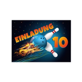 Minkocards 8 Invitation Cards Including 8 Envelopes for 10th Children's Birthday Bowling Bowling Boys Girls Invitations Tenth Birthday Children Invitation Set