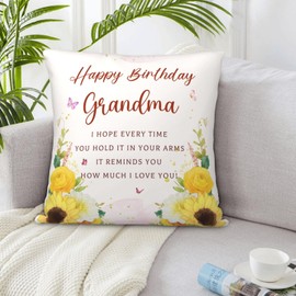 IYUBOFU Grandma Birthday Gifts, Birthday Gift for Grandma, Happy Birthday Grandma, Grandma Birthday Gifts from Grandchildren, Grandmom Birthday Gifts Throw Pillow Covers 18x18
