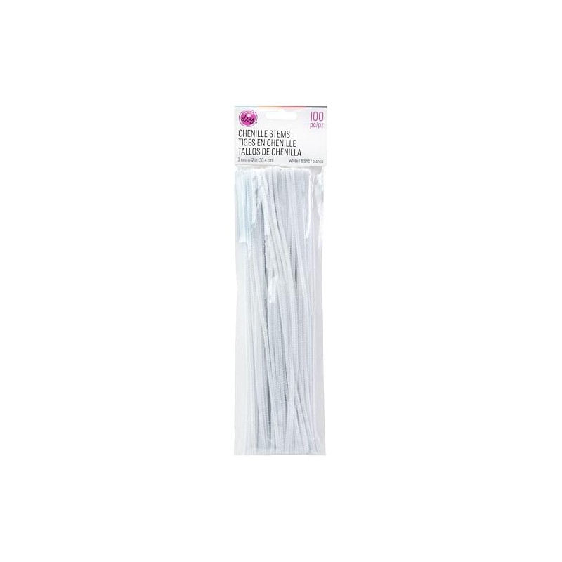 White Chenille Pipe Cleaners, 3mm x 12 inch, 100 Pack