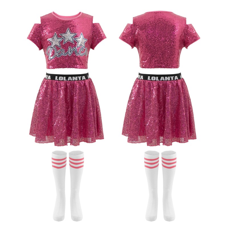 LOLANTA Girls Hip Hop Dance Costumes Kids Sequin Pink Skirt