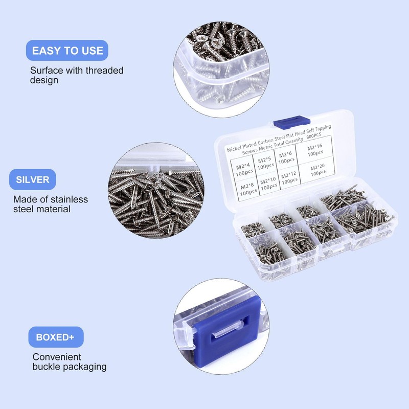 Hepzest 800Pcs Stainless Steel Self Tapping Screw Assortment Kit Lock
