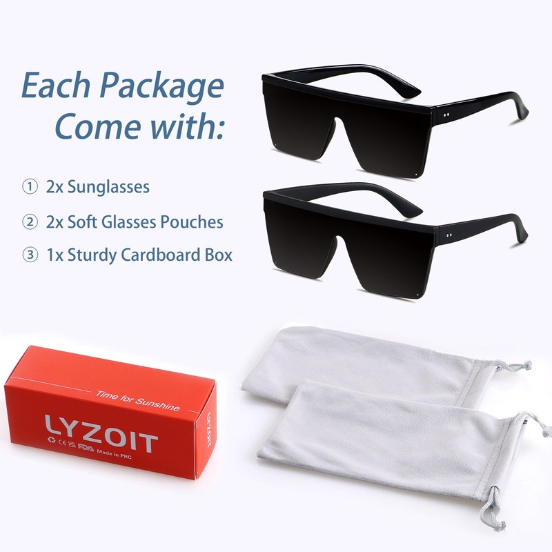 LYZOIT Square Oversized Sunglasses for Women Men Big Shield Large