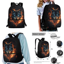 Snilety Wolf Backpack for Boys 8-12 Lightweight Kids School Backpack with Lunch Box Set Large Capcity Kids Bookbag Boys for Middle School 4pcs Casual Book Bags for Travel Hiking Camping