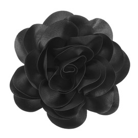 M METERXITY Extra Large Rose Flower Brooches, 7.87 Inch Lapel Pins Dainty Satin Fabric Big Camellia Oversized Brooch Pin for Women Wedding/Dance/Clothes/Accessories/Party [20cm, Black]