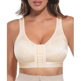 FeelinGirl Breast Augmentation Post Op Bra After Breast Surgery Support Compression Bras Beige Large