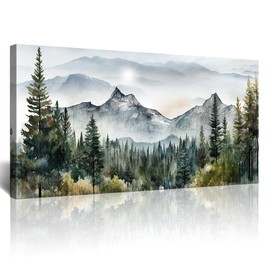 Lapremoly Large Canvas Wall Art - Abstract Mountain Scenery, Misty Forest Landscape - Modern Office, Living Room, Bedroom Wall Decor