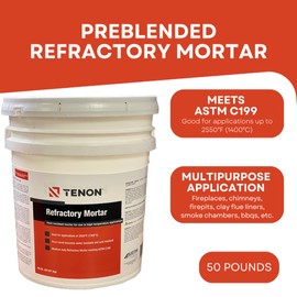 Tenon Refractory Mortar - High Temperature Mix for Fireplaces, Fire Pits, Chimneys, Parging, Brick, Clay, and More, White in Color, High Heat Resistance, Up to 2550°F (1, 50 Pounds)