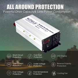 WZRELB 1200W Power Inverter 24V DC to 110V 120V AC,2400W Peak Modified Sine Wave Car Inverter with LED Display,Dual AC Outlets,Soft Starter,Off-Grid Power Converter with High Efficiency up to 90%