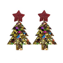 Christmas Tree Earrings for Women Glitter Acrylic Colorful Drop Dangle Earrings Sequins Christmas Star Gifts Party Jewelry Gifts Holiday Festival Decoration Accessories-Gold