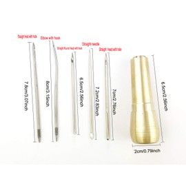 Becho 5 Needles Hand Stitcher Sets Sewing Awl with Copper Handle for Shoe Repair and 150D/150m Sewing Waxed Thread for DIY Sewing Canvas/LeatherCraft(Gold)