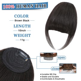 Carendia Bangs Hair Clip Human Hair Brown Black French Bangs for Women Fringe with Temples Hairpieces Clip on Bangs for Daily Wear (Brown Black, French Bangs)