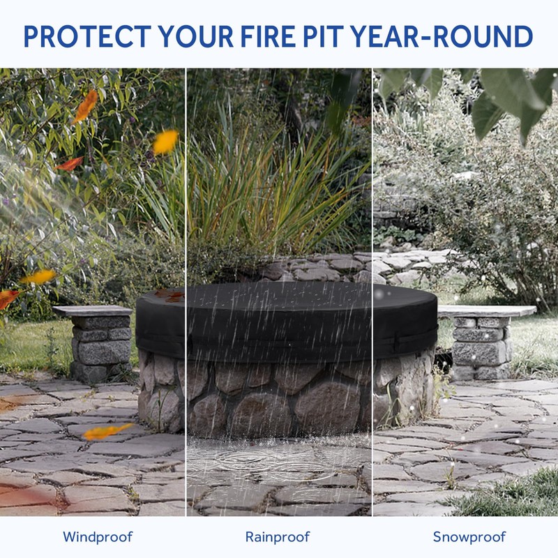 POLXIYY Round Fire Pit Cover, 52-56 Inch In Ground Fire