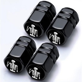 Tire Valve Stem Caps Skeleton Skull Car Accessories 4-Pack-Aluminum Alloy Rust-Proof Universal Dust Covers Tire Air Cap for Car, SUV, Bike, Motorcycle,Skull Gifts Terror Decoration