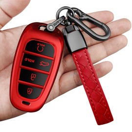 Sindeda for Hyundai Key Fob Cover with Keychain Soft Full Protection Key Shell Key Case Compatible with 2019 2020 2021 2022 Sonata Tucson (Red, 5 Buttons)