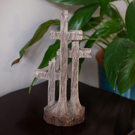 Dicksons Three Crosses Natural Brown 8 x 4 Resin Stone Collectible Tabletop Figurine