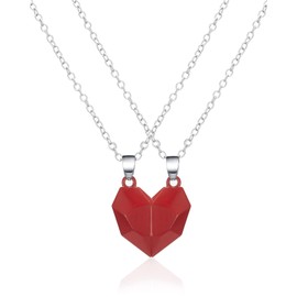 HZAOPZE 1 Pair 2 Pieces Red Heart Magnetic Couple Necklace, Magnetic Chain Puzzle for Couples, Matching Necklaces for Magnetic Couples for Boyfriend, Girlfriend, Husband, Wife, Best Friend
