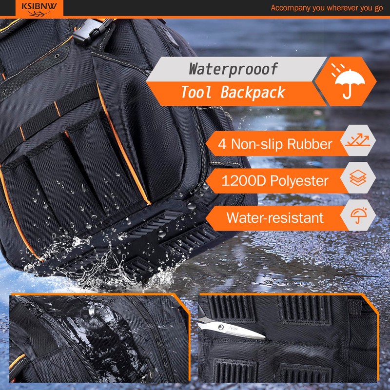 KSIBNW Tool Backpack Heavy Duty for Men, 45-Pockets Organizer Bags
