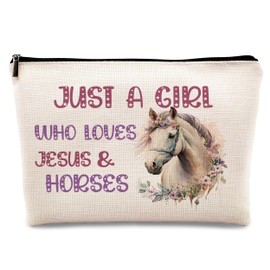 kdqua Horse Gifts for Girls Horses Makeup Bag, Just a Girl Who Loves Horses, Funny Gifts for Horse Lovers women, Cowgirl Equestrian Gifts Linen Cosmetic Bag Zipper Pouch Travel Toiletry Bag