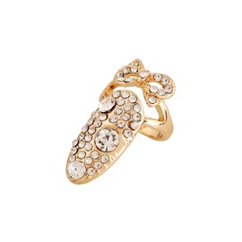 PACKOVE Nail Charms Set 5pcs Women's Gold Color Rhinestone Decorated Finger Ring Punk Hollow Nail Art Ring