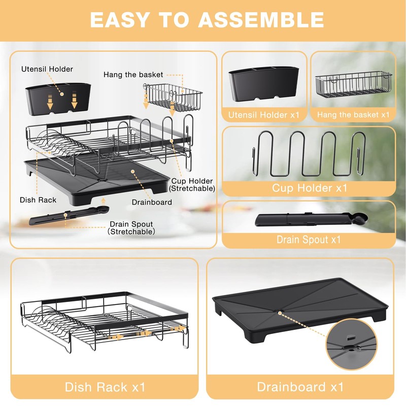 Dish Drying Rack Extendable Dish Rack Rustproof Carbon Steel with