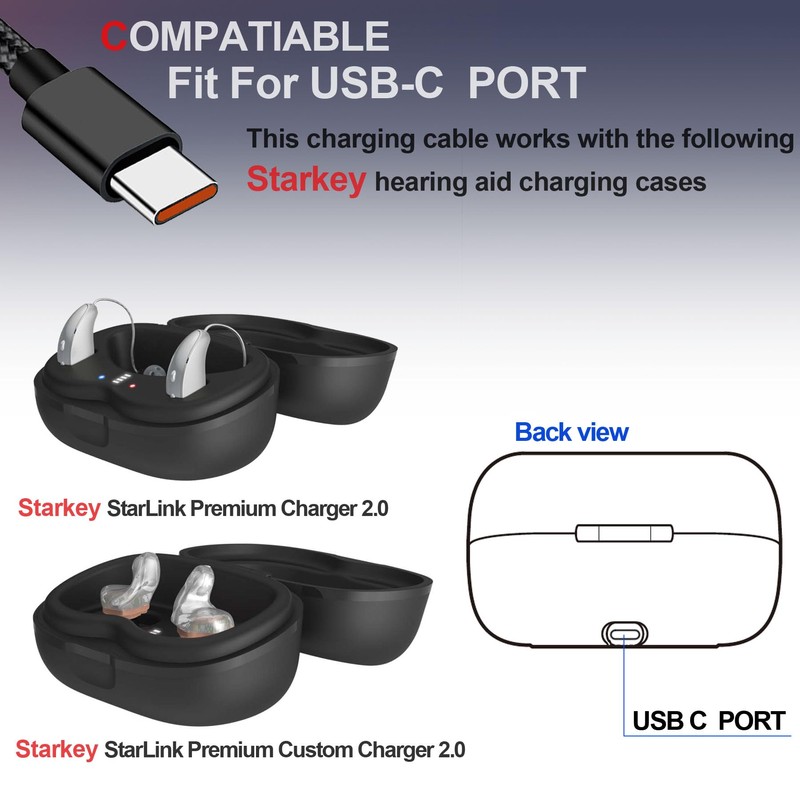 ZZrszhp Hearing Aid USB-C Charging Cable for Starkey StarLink Premium