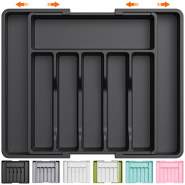 Lifewit Lifewit Silverware Drawer Organizer, Expandable Utensil Tray for Kitchen, BPA Free Flatware and Cutlery Holder, Adjustable Plastic Storage for Spoons Forks Knives, Large, Black