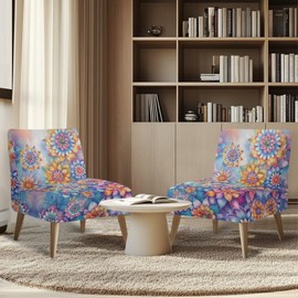 Yatixapu 2 Pieces Armless Accent Chairs Covers Thick Flowers Armless Sofa Cover Stretchable Couch Cover Removable Slipper Chair Slipcover for Living Dining Room Hotel