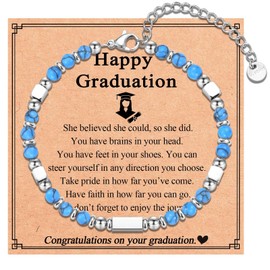 TEVOP Graduation Gifts for Her, Graduation Bracelet Tiny Light Blue Beaded Bracelet Gifts for Graduates, Special Graduation Gifts for Daughter Friend Sister Granddaughter