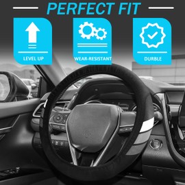 YOSRTER Steering Wheel Cover for Toyota Tacoma 4Runner Tundra TRD Camry Rav4 Anti-Slip Leather Wheel Covers for Toyota Steering Wheel Accessories Compatible 14-15 Inch(White/Gray/Dark Gray)