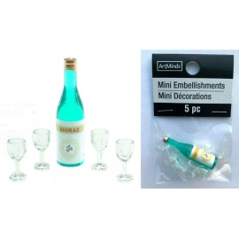 Unbranded NEW MINIATURE MINI WINE CHAMPAGNE BOTTLE W/ 4 GLASSES DOLLHOUSE DISPLAY DIORAMA