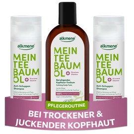 alkmene Haarpflege Set gegen Schuppen & juckende Kopfhaut - Haar Pflege Set mit Anti Schuppen Shampoo & Kopfhaut Tonikum - Naturreines Teebaumöl, vegan & klimaneutral - Haarpflege Set Damen & Männer