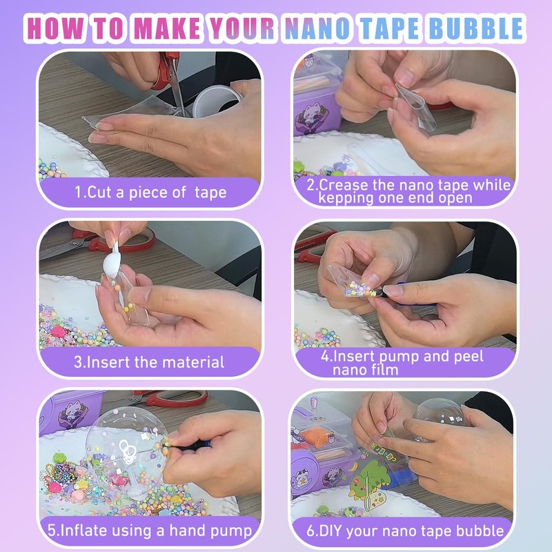 7Pack Nano Tape Bubble Kit for Kids with Purple Box