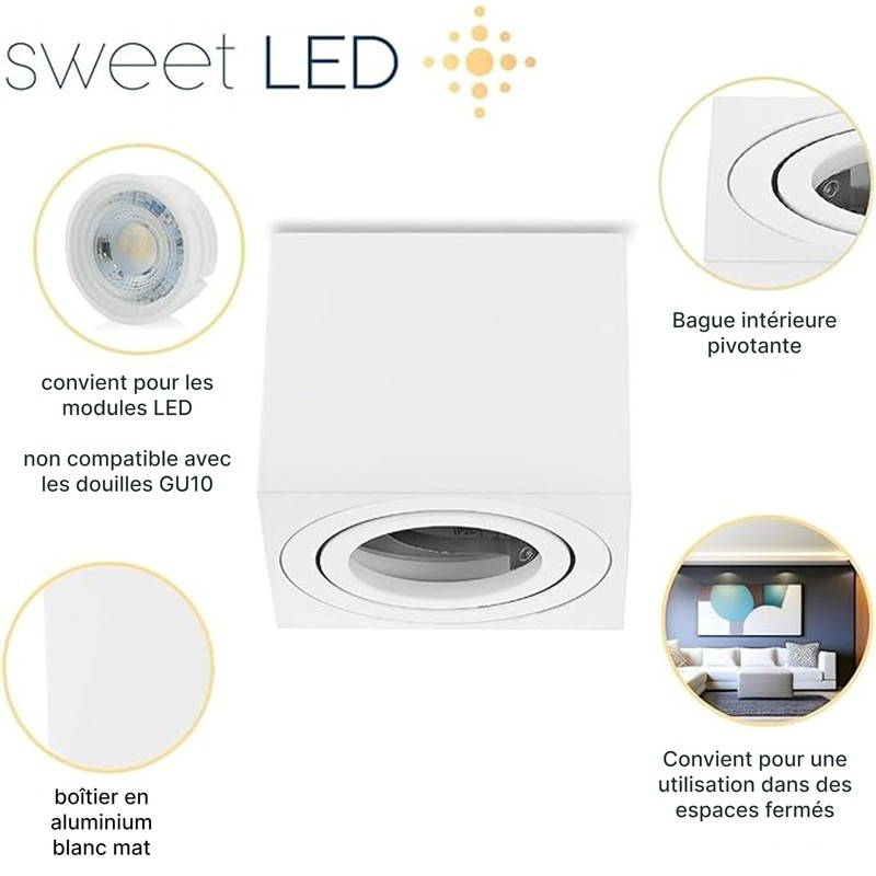 Sweet Led Ceiling spotlights, flat, surface-mounted spotlights, white, matt, surface-mounted