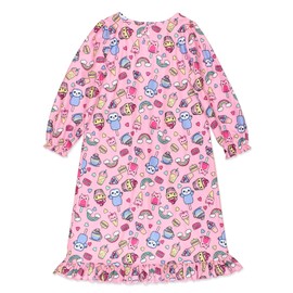 Komar Kids Ice Cream Animals Sweets Toddler Girl's Granny Gown Nightgown Pajamas (3T, Pink) , K227112
