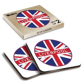 2 x Square Coasters - Liverpool England Flag Circle Cork Backed MDF Glossy Tea Coffee Accessory #59477