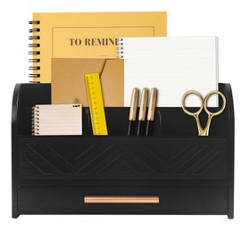 Mail Organizer Countertop Kitchen-Black Mail Holder Countertop Drawers Wood Desk Drawer Tabletop Storage Organization Pen Holder Letter Sorter Makeup Organizer for School Home Office Supplies