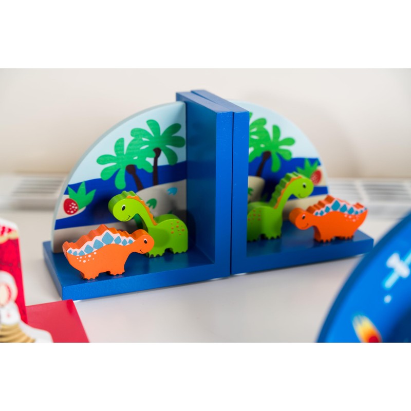 Kinder Buchstützen Blau Dinosaurier aus Holz für Jungen Kinderzimmer