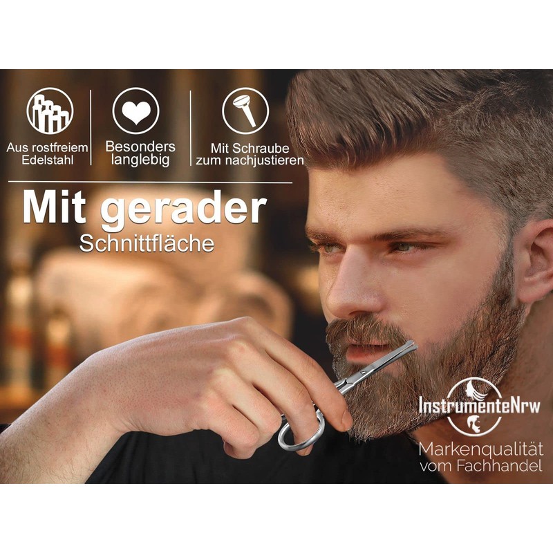 Curved Hair Mustache Scissors Beard Scissors – 9 Cm – Stainless Steel – Straight Cut Top