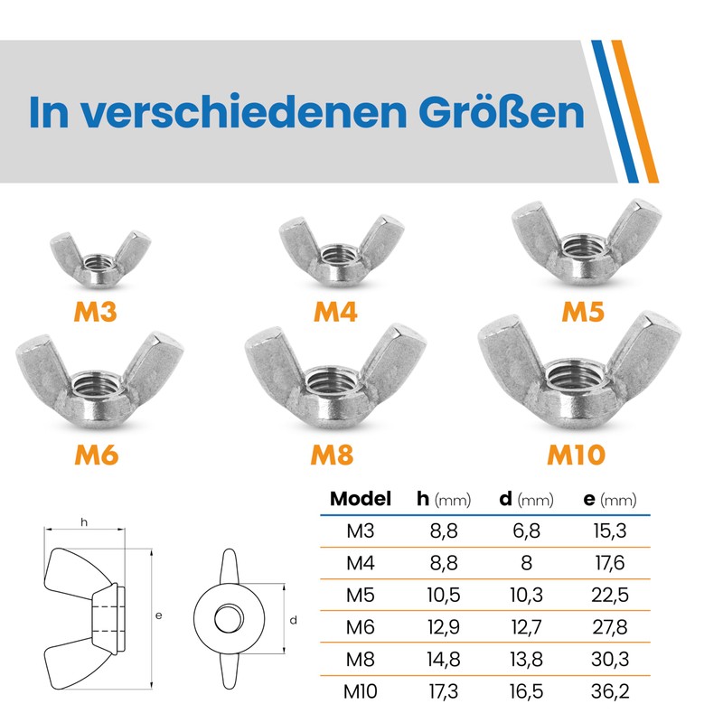 Topnorm24 DIN 315 - M3-10 Pieces Wing Nuts Butterfly Nuts