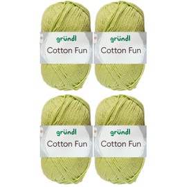 4 x 50 g Gründl Cotton Fun Crochet Yarn 100% Cotton with Instructions for Shopping Net (23 Light Green)