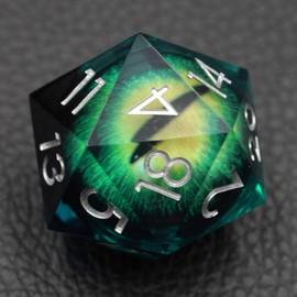 Dungeons and Dragons DND Dice D20, Eye Liquid Core Dice Set D&D 33MM Large Single Sharp Edge Resin dice with Gift Case, Polyhedral Dice for Role Playing Game (Green Black Eyeball)